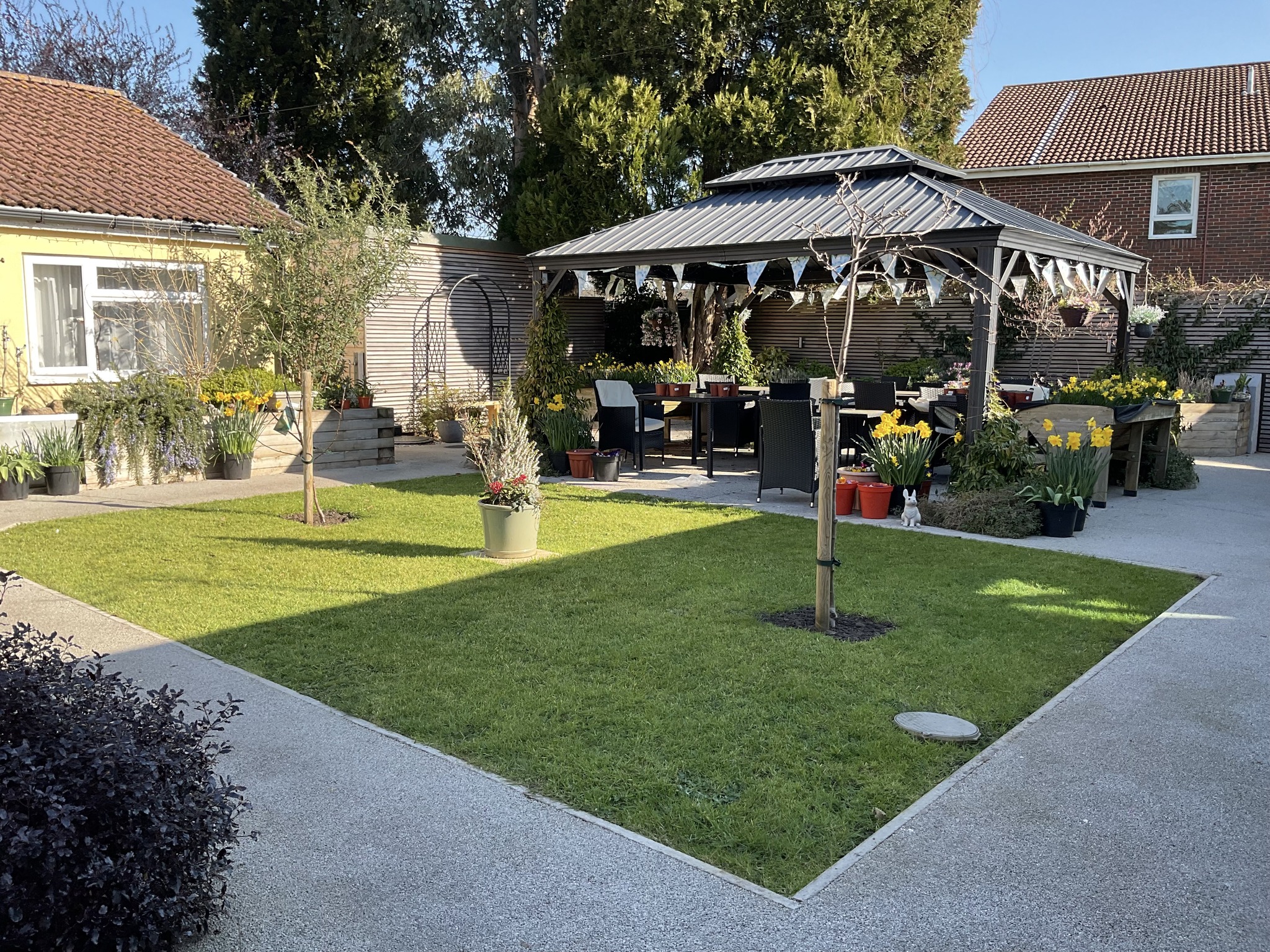 Dementia-friendly garden at Ael-Y-Bryn care home Swansea
